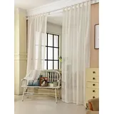 Woltu Gardinen transparent mit Schlaufen Leinen Optik, Schlaufenschal Leinenvorhang im Landhausstil Stores Voile Fensterschal für Wohnzimmer Kinderzimmer Schlafzimmer, 140x245 cm Creme (1 Stück)