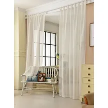 Woltu Gardinen transparent mit Schlaufen Leinen Optik, Schlaufenschal Leinenvorhang im Landhausstil Stores Voile Fensterschal für Wohnzimmer Kinderzimmer Schlafzimmer, 140x245 cm Creme (1 Stück)