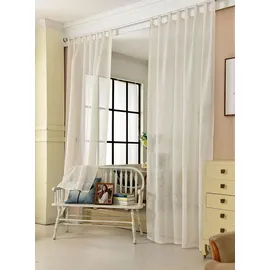 Woltu Gardinen transparent mit Schlaufen Leinen Optik, Schlaufenschal Leinenvorhang im Landhausstil Stores Voile Fensterschal für Wohnzimmer Kinderzimmer Schlafzimmer, 140x245 cm Creme (1 Stück)
