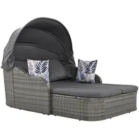 MC Star Sonneninsel PE-Rattan mit verstellbarem Baldachin, Sonnenliege aus Korbgeflecht, Doppel-Lounge mit 4 Kissen und abnehmbarem Kissenbezug für Garten, Pool, Grau grau
