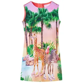 vidaXL Kinderkleid Tropische Landschaft Tieren Kinder Kleid Mädchen Korallenrosa 140 - 140
