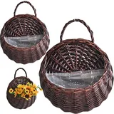 Wedhapy Hängekorb zum Aufhängen, 2 Stück, natürliches Rattan-Pflanzgefäß, Vintage-Wandkorb, Aufbewahrungspflanze, Rattan-Wand-Blumentopf für Pflanzen, Dunkelbraun