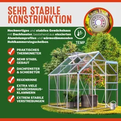 Gardebruk Gewächshaus aus Aluminium 3,6m2 + Fenster + Regenrinne
