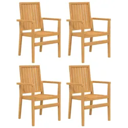 vidaXL Gartenstühle 4 Stk., Gartenstuhl Gartensessel Stapelbar, Stapelstuhl Stuhl mit Armlehnen, Holzstuhl Terrassenstuhl Gartenmöbel, Massivholz Teak