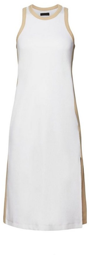 Esprit Collection Midikleid Geripptes Midikleid aus Jersey, Stretchbaumwolle weiß S
