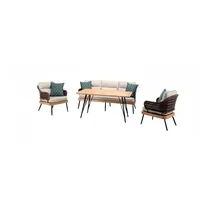 Xlmoebel Sessel Gartenmöbel-Set Lounge-Sitzgruppe für draußen aus Polyrattan, 4-teilig (4tlg Set(Sofa 3 Sitzer+2x Sessel+Couchtisch), Hergestellt in Europa beige