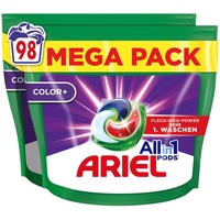 Ariel Waschmittel Pods All-in-1, Color Waschmittel, (2x49) 98 Waschladungen, Fleckenentfernung selbst bei niedrigen Wassertemperaturen