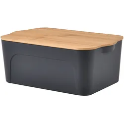 Aufbewahrungsbox mit Deckel - Kunststoff & Bambus - Stilvolles Ordnen für Büro, Küche & Camping - Anthrazit/Braun - 28x18x10.5 cm