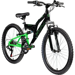 Galano FS180 24 Zoll MTB Jugendfahrrad ab 8 Jahre 130 - 145 cm Mountainbike Fully Fahrrad 18 Gänge V Brakes Mädchen Jungen... schwarz/grün, 37 cm