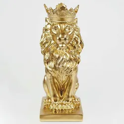 Casa Padrino Deko Figur Löwe mit Krone Gold H. 35 cm - Deko Skulptur