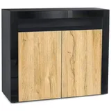 Vladon Valencia 108 x 92 x 40 cm Schwarz matt/Eiche Natur/Schwarz Hochglanz