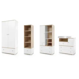 Deine Möbel 24 Babyzimmer-Komplettset OKTAVIA A Kinderzimmer-Set mit Wickelkommode Wickeltisch, (Set (1+2+3+4+5) Kommode Kleiderschrank Regal, 4-tlg., OKTAVIA Kollektion Wickelaufsatz optional), Weiß Eiche Babyzimmer Kinderzimmer weiß
