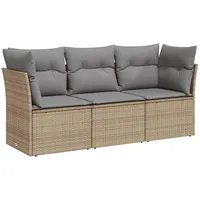 VidaXL 3-tlg. Garten-Sofagarnitur mit Kissen Beige Poly Rattan
