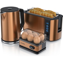 Arendo Frühstücks Set, Wasserkocher 1,5l Temperaturwahl, 4-Scheiben Toaster & Eierkocher für 6 Eier, Kupfer, Eierkocher, Kupfer