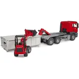 Bruder 03767 - LKW mit Abrollcontainer/Schäffer Hoflader mehrfarbig 1:16