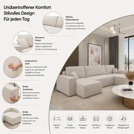 venasi Ecksofa U-Form mit Schlaffunktion und Bettkasten 3-Sitzer Grau