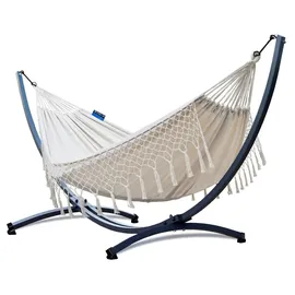 Potenza Outdoor Hängematte mit Gestell für 2 Personen I Baumwolle Doppelhängematte XXL 220x160, 200kg I Hängemattengestell 220kg, wetterfest - Beige
