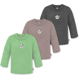 normani Outdoor Sports 3er Pack Baby Merino Longsleeve Taupo in Anthrazit/Rosa/Grün | Gr.: 110/116