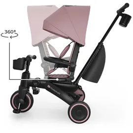 Kinderkraft JAZZ 3 Dreirad faltbar ab ca. 9 Monaten bis 25 kg, 360° drehbarer Sitz, Halbliegeposition vorwärts/rückwärts, UPF 50+ Verdeck wasserabweisend, Freilauf & Lenkermodus, kompakt faltbar, Rosa