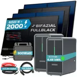 SUNNIVA® 2000W Balkonkraftwerk mit 4.48 kWh Speicher MARSTEK 2x B2500-D, BIFAZIAL FULLBLACK komplett Steckdose, PV Solaranlage Komplettset mit Solarspeicher, 4x 500W N-Type Glas Bifacial Module