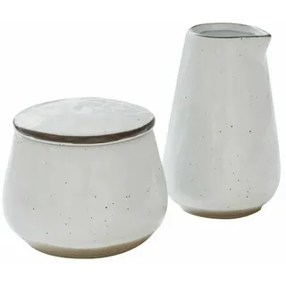 Loberon Zuckerdose und Milchkännchen Biarré, Handgetöpferter Charme, Mediterrane Anmutung, Spülmaschinenfest, Geschirr, Tischaccessoires, Steinzeug, weiß