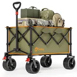 Sekey XXL Bollerwagen Faltbar 135L 150KG Belastbar, leichter Faltbollerwagen mit Breite 17x8,5 cm All-Terrain-Räder Handwagen mit Bremse, Patentiert 4-Wege-Sofortaufbau Transportwagen, Grün mit Orange