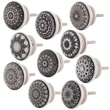 Knober Set 10 Stück Möbelknöpf Keramik Mandala Energy Shabby-Chic Schrankknöpfe Türgriff (6. Schwarz-Weiß Set 10 Stück)