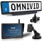 omnivid omniVID® Solar5 Premium Solar Rückfahrkamera-System, Kabellos mit 5 Zoll Monitor u. solarbetriebender Kamera zum Nachrüsten, Montage ohne Bohren, IP67 wasserdicht, Funk Einparkhilfe hinten o. vorne