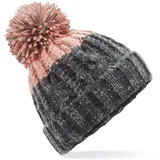 Neverless Strick-Mütze Damen Grobstrick Pudel-Mütze zweifarbig Ombré Farbverlauf Bommel-Mütze Winter-Mütze grau-rosa Unisize - Einheitsgröße