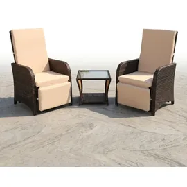 MuCoLa - Gartenset 2 Sessel und Tisch Polyrattan Lounge Garnitur Gartenmöbel Stuhl Sitzgruppe Essgruppe Braun
