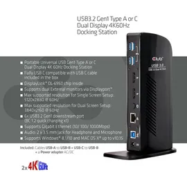 Club 3D CSV-1460 USB 3.0 Dual Display Docking Station Schwarz