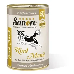 Sanoro Menü Classic vom Rind mit 55% Fleischanteil mit Bio-Kartoffel und Bio-Karotte 12x400g