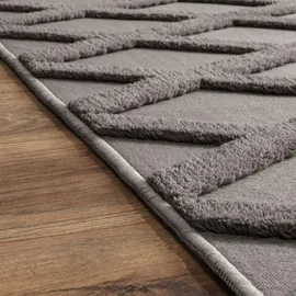 Paco Home Teppich Wohnzimmer Schlafzimmer Kurzflor Boho Skandi Raute 3D Grau Anthrazit 160x220 cm - Grau