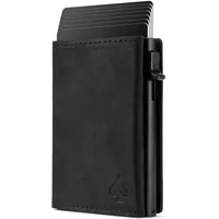 Card Nine! Magnet Kartenetui - Premium Slim Wallet - Geldbörse mit RFID-Schutz - Portemonnaie für Damen & Herren - Geldbeutel mit Magnetverschluss (Crazy-Horse-Leder Schwarz, Mit Münzfach)