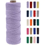 POPOYU Makramee Garn 2mm, Makramee Garn Hellviolett, Makramee Baumwollgarn 2 mm x 100 m, Baumwollkordel Natur, Baumwoll Bastelschnur für Basteln Stricken Boho Deko DIY Handwerk Wandbehang