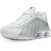 Nike Damen Shox R4 Sneaker, Mehrfarbig (White/White/Metallic Silver/Max Orange 000), 42.5 EU