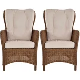 Krines Home Ohrensessel 2er Set Moderner Rattan Wintergartensessel mit hoher Rückenlehne (2er-Set, 2-St., 2er-Set), Ohrenbackensessel Sessel Esszimmer mit Armlehne braun