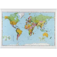 Franken Kartentafel Welt, 1:33.000.000, beschreibbar, trocken abwischbar, mit Metallleisten, rollbar, zur Wandbefestigung, 97 x 137 cm,