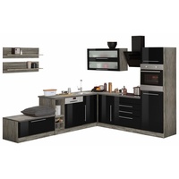 Winkelküche HELD MÖBEL "Samos" Arbeitsmöbel-Sets ohne E-Geräte, Stellbreite 300 x 250 cm B: cm-250 schwarz L-Küche