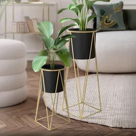 ML-Design Blumenständer 2er Set 21,8 x 22 x 47 cm Schwarz-Gold