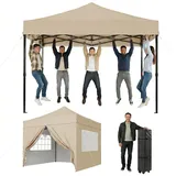 Aoxun Faltpavillon 3x3 wasserdicht stabil mit 4 Sandsäcke, Pop Up Pavillon Gartenpavillon Partyzelt faltbar Pavillion klappbar Anti-UV Inkl. Tasche mit Rollen für Garten, Innenhof,Hochzeiten, Beige