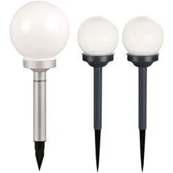 3er Set LED Solar Steckleuchten, Kugel Design, weiß