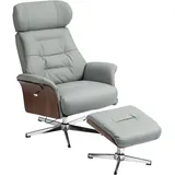 Homcom Relaxsessel mit Hocker, Fernsehsessel mit Liegefunktion, verstellbare Kopfstütze, Drehbar TV-Sessel bis 150 kg, für Wohnzimmer, Schlafzimmer, Kunstleder, Hellgrau Kunststoff, 84x108x80 cm, Sessel, Relaxsessel