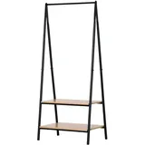 Homcom Gaderobenständer Kleiderständer Kleiderstange mit Schuhablage Wäscheständer Metall + Holz Schwarz + Natur 64 x 42,5 x 149 cm