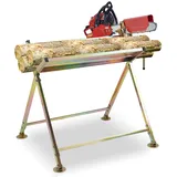 Peviasot Sägebock mit Kettensägenhalterung Klappbarer Holzsägebock bis 150 kg, mit Kettenschutz & Messstab, 81x72x78,5 cm Klappbarer Sägeständer für Sägewerke, Werkstätten, Gold