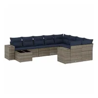 vidaXL 10-teiliges Gartensofa-Set mit Kissen, grau, Polyrattan - Grau
