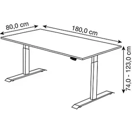 Kerkmann Move 1 elektrisch höhenverstellbarer Schreibtisch weiß rechteckig, T-Fuß-Gestell silber 180,0 x 80,0 cm
