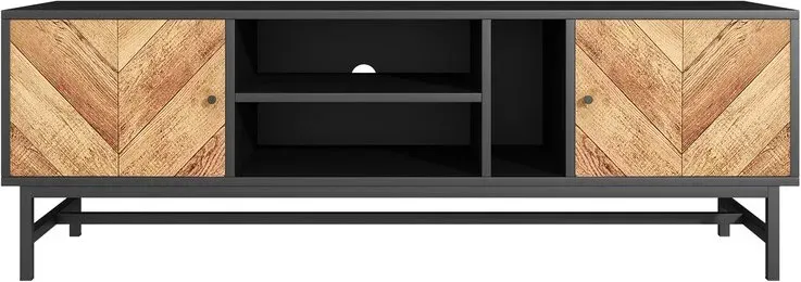 150 cm TV-Schrank – schwarzes Holz-Kontrastdesign mit vielseitigem Stauraum, inklusive Schränken, horizontalen und vertikalen Fächern, modernes und minimalistisches Design