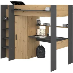 Hochbett Heavy mit Kleiderschrank und Schreibtisch - Artisan Eiche
