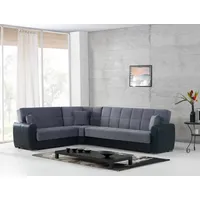 Dmora - Schlafsofa mit Halbinsel Matias, Ecksofa mit Stauraum aus Kunstleder und Stoff, Sofa mit klick-Klack-Öffnung, 305 x 238 x 91 cm, Schwarz und Grau